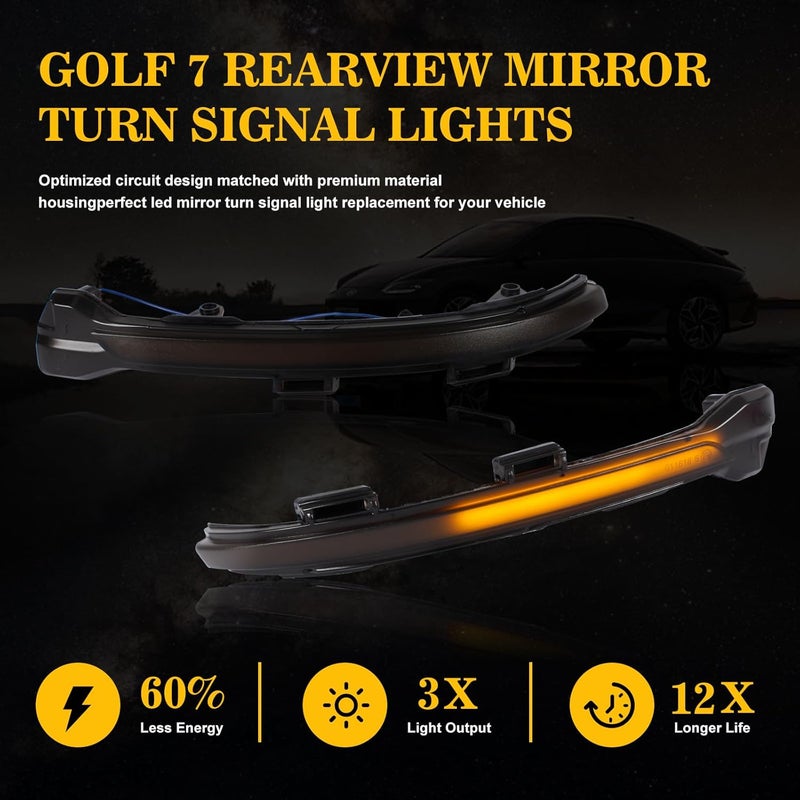doiplent [2pcs] Side Mirror Sequential Turn Signal Lights for VW Golf MK7 GTI Limousine Variant 2014-2020 Sportsvan 2014-2020 Touran2 2016-2023 Assemely-Smoked Lens - Image 5
